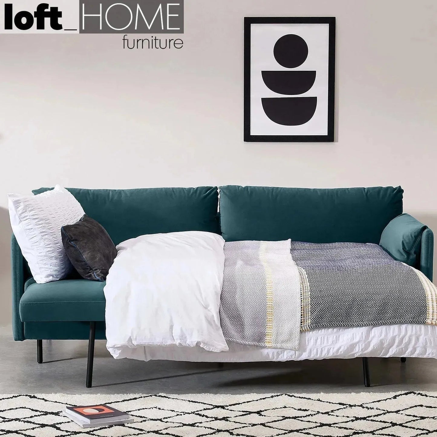 Modern Velvet Sofa Bed HITOMI STEEL BLUE